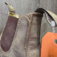 Square Toe Distressed Leather Boots, Pull On *gc, dirty, rubs, faded, scuffs, scrapes
