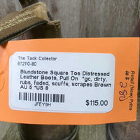 Square Toe Distressed Leather Boots, Pull On *gc, dirty, rubs, faded, scuffs, scrapes
