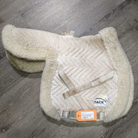 Rear Riser Sheepskin Fitted Hunter Saddle Pad *fair, thin, v.dirty & stained, clumpy, marker
