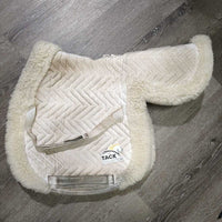 Rear Riser Sheepskin Fitted Hunter Saddle Pad *fair, thin, v.dirty & stained, clumpy, marker
