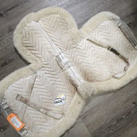 Rear Riser Sheepskin Fitted Hunter Saddle Pad *fair, thin, v.dirty & stained, clumpy, marker
