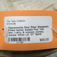 Rear Riser Sheepskin Fitted Hunter Saddle Pad *fair, thin, v.dirty & stained, clumpy, marker
