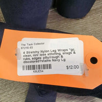 4 Stretchy Nylon Leg Wraps *gc, clean, mnr lose stitching, snags & rubs, edges: pilly/rough & discolored?stains
