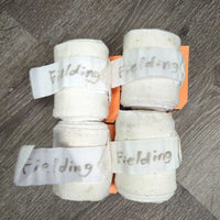 4 Short Cotton Flannel Leg Wraps *gc, older, dingy, marker, mnr hair, threads
