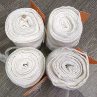 4 Short Cotton Flannel Leg Wraps *gc, older, dingy, marker, mnr hair, threads
