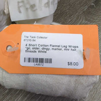4 Short Cotton Flannel Leg Wraps *gc, older, dingy, marker, mnr hair, threads
