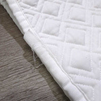 Quilt Jumper Pad *gc, cut tabs, stains, mnr dingy, hair, unstitched, threads, rubs, pills, holey edges
