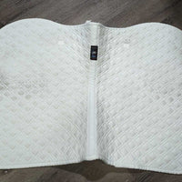 Quilt Jumper Pad *gc, cut tabs, stains, mnr dingy, hair, unstitched, threads, rubs, pills, holey edges

