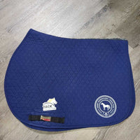Thin Quilt Jumper Saddle Pad "Desert International Horse Park" *gc, clean, faded, hairy, mnr snags, stains, puckers, folds & rubs
