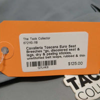 Euro Seat Breeches *gc, discolored seat & legs, dry & peeling stickies, unstitched belt loops, rubbed & thin seat seams
