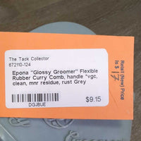 "Glossy Groomer" Flexible Rubber Curry Comb, handle *vgc, clean, mnr residue, rust
