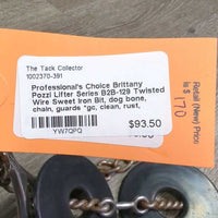 B2B-129 Twisted Wire Sweet Iron Bit, dog bone, chain, guards *gc, clean, rust, scratches
