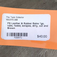 FS Leather & Rubber Reins *gc, rubs, faded, scrapes, dirty, cut end
