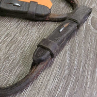 2 Narrow Soft Rolled Leather Pelham Bit Converters *gc/fair, v.rubbed, scraped, dirty, threads, residue, slices
