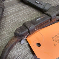2 Narrow Soft Rolled Leather Pelham Bit Converters *gc/fair, v.rubbed, scraped, dirty, threads, residue, slices
