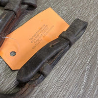 2 Narrow Soft Rolled Leather Pelham Bit Converters *gc/fair, v.rubbed, scraped, dirty, threads, residue, slices
