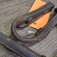 2 Narrow Soft Rolled Leather Pelham Bit Converters *gc/fair, v.rubbed, scraped, dirty, threads, residue, slices
