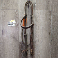 Soft Thick Leather Headstall, leather ties *gc, dirty, bent buckle pin, no Browband keeper, rubs, scrapes
