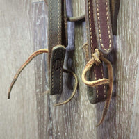 Soft Thick Leather Headstall, leather ties *gc, dirty, bent buckle pin, no Browband keeper, rubs, scrapes
