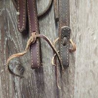 Soft Thick Leather Headstall, leather ties *gc, dirty, bent buckle pin, no Browband keeper, rubs, scrapes
