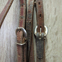 Soft Thick Leather Headstall, leather ties *gc, dirty, bent buckle pin, no Browband keeper, rubs, scrapes
