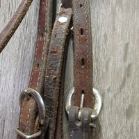 Soft Thick Leather Headstall, leather ties *gc, dirty, bent buckle pin, no Browband keeper, rubs, scrapes
