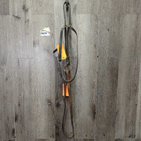 v.Thick Leather Tie Down Noseband, Leather Tie Down Strap *gc/fair, v.dirty, older, rubs, scrapes, cracking, faded, stiff
