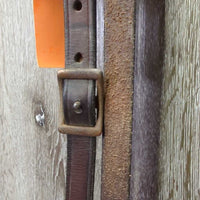 v.Thick Leather Tie Down Noseband, Leather Tie Down Strap *gc/fair, v.dirty, older, rubs, scrapes, cracking, faded, stiff
