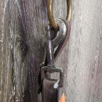 v.Thick Leather Tie Down Noseband, Leather Tie Down Strap *gc/fair, v.dirty, older, rubs, scrapes, cracking, faded, stiff
