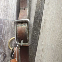 v.Thick Leather Tie Down Noseband, Leather Tie Down Strap *gc/fair, v.dirty, older, rubs, scrapes, cracking, faded, stiff
