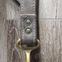 v.Thick Leather Tie Down Noseband, Leather Tie Down Strap *gc/fair, v.dirty, older, rubs, scrapes, cracking, faded, stiff

