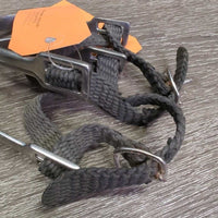 Hvy Dressage Rowel Spurs, Braided Nylon Spur Straps *gc, dirty, scratches, scrapes, mnr snags
