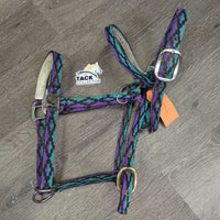 Thick Nylon Halter - Trail Bridle, Slip Nose, adj, Fleece Lined, Browband *gc, older, clean, rubs, hairy, faded, NO Cheeks
