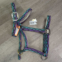 Thick Nylon Halter - Trail Bridle, Slip Nose, adj, Fleece Lined, Browband *gc, older, clean, rubs, hairy, faded, NO Cheeks

