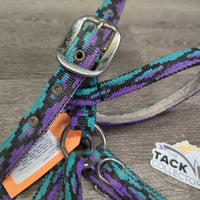 Thick Nylon Halter - Trail Bridle, Slip Nose, adj, Fleece Lined, Browband *gc, older, clean, rubs, hairy, faded, NO Cheeks
