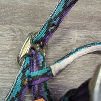 Thick Nylon Halter - Trail Bridle, Slip Nose, adj, Fleece Lined, Browband *gc, older, clean, rubs, hairy, faded, NO Cheeks
