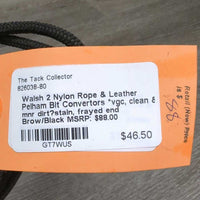 2 Nylon Rope & Leather Pelham Bit Convertors *vgc, clean & mnr dirt?stain, frayed end

