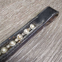 Leather Pearl & Bling Browband *gc, residue, missing bling, stains, rubbed, faded, mnr hair, dry

