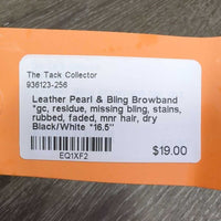 Leather Pearl & Bling Browband *gc, residue, missing bling, stains, rubbed, faded, mnr hair, dry
