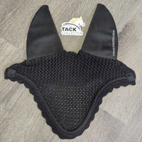 Crochet Fly Veil Ear Bonnet, Soundproof Ears, piping, mesh ear edges *vgc, clean & mnr inner dirt?fading, older?
