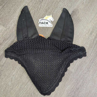 Crochet Fly Veil Ear Bonnet, Soundproof Ears, piping, mesh ear edges *vgc, clean & mnr inner dirt?fading, older?
