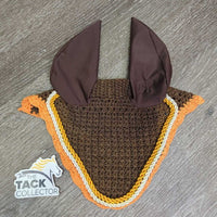 Crochet Fly Veil Ear Bonnet, 2x Piping *vgc/gc, clean, curled edges, stains, mnr faded
