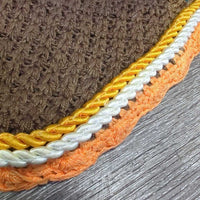 Crochet Fly Veil Ear Bonnet, 2x Piping *vgc/gc, clean, curled edges, stains, mnr faded
