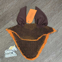 Crochet Fly Veil Ear Bonnet, 2x Piping *vgc/gc, clean, curled edges, stains, mnr faded

