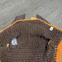Crochet Fly Veil Ear Bonnet, 2x Piping *vgc/gc, clean, curled edges, stains, mnr faded
