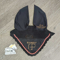 Crochet Fly Veil Ear Bonnet, piping *gc, clean, mnr faded, hairy & curled edges
