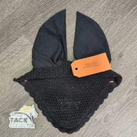 Crochet Fly Veil Ear Bonnet, piping *gc, clean, mnr faded, hairy & curled edges
