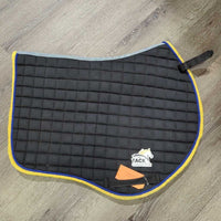 Quilt Jumper Pad, piping "Equine Haven Res. Champ" *gc, clean, hair, faded, mnr dirt, puckers, pills, rubs, threads, stains, unstitched
