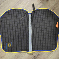 Quilt Jumper Pad, piping "Equine Haven Res. Champ" *gc, clean, hair, faded, mnr dirt, puckers, pills, rubs, threads, stains, unstitched
