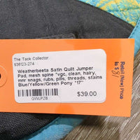 Satin Quilt Jumper Pad, mesh spine *vgc, clean, hairy, mnr snags, rubs, pills, threads, stains
